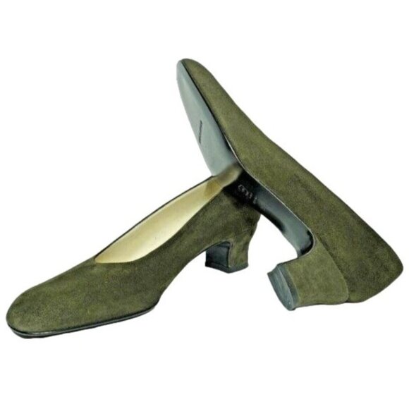 NEW Giorgio Armani Womens 9M Italian Dark Green Suede Leather Dress Shoe Heel - Picture 6 of 11